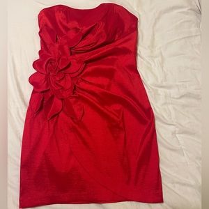 Cache Dress with 3D Floral Design- Red, Size 12
